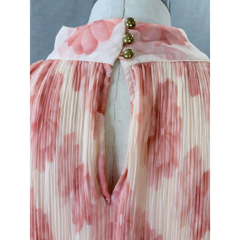 L'Atiste by Amy Pink Floral Pleated Mini Dress Mock Neck Long‎ Sleeve Womens 1X - Picture 5 of 13